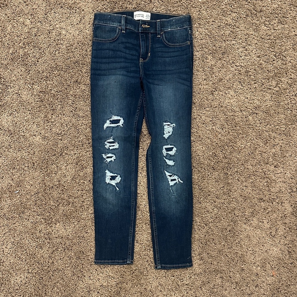 Abercrombie Kids Dark Blue Distressed Skinny Jeggings size 9/10 reg